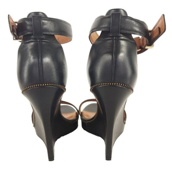 Givenchy Leather Zipper Trim Platform Ankle Strap Wedge Sandals 37.5 US 7 $1245 - Picture 6 of 11